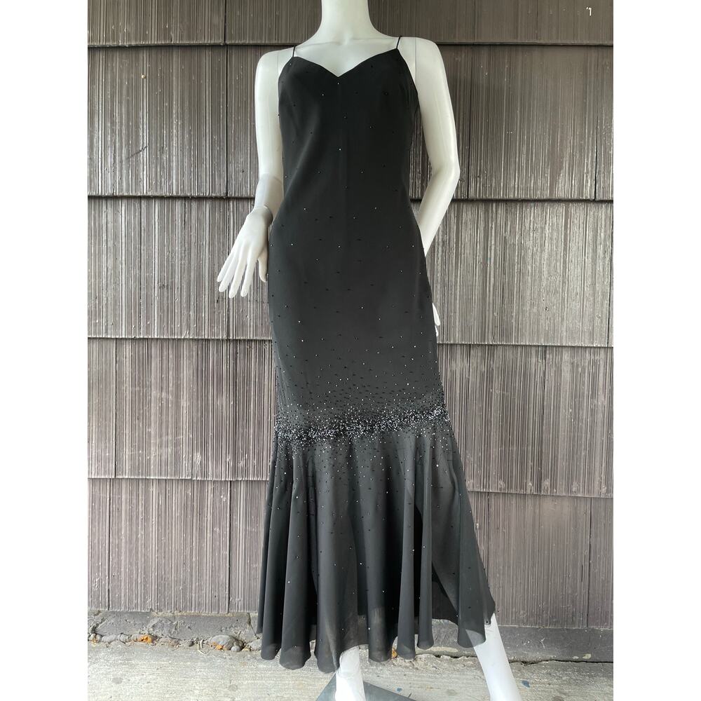 🔥VTG Y2K Bias Cut Beaded Embellished Mermaid Trumpet Hem Whimsigoth Glam Dress